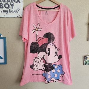 Disney Pink Minnie Mouse V-Neck Tee Disney Parks 1X Walt Disney World